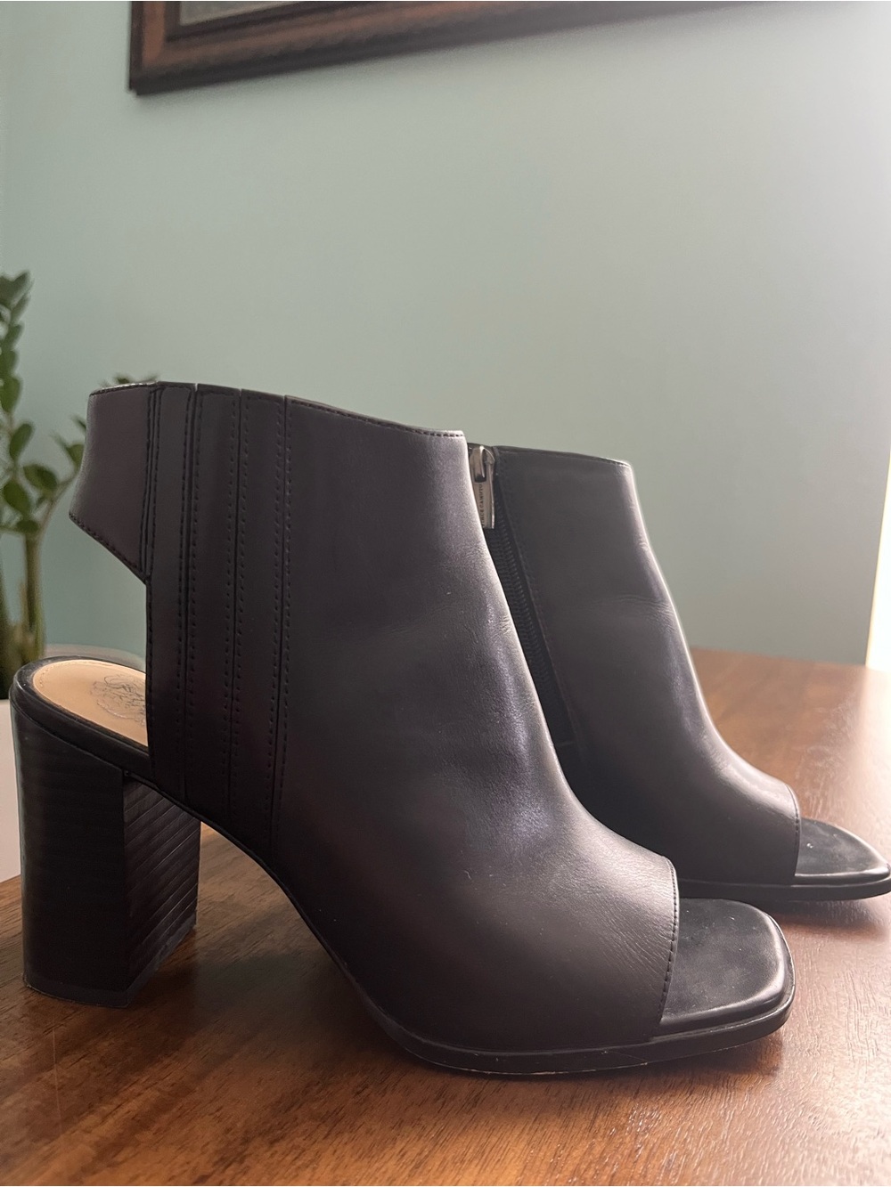 Vince Camuto Black Peep-Toe Block Heel Booties